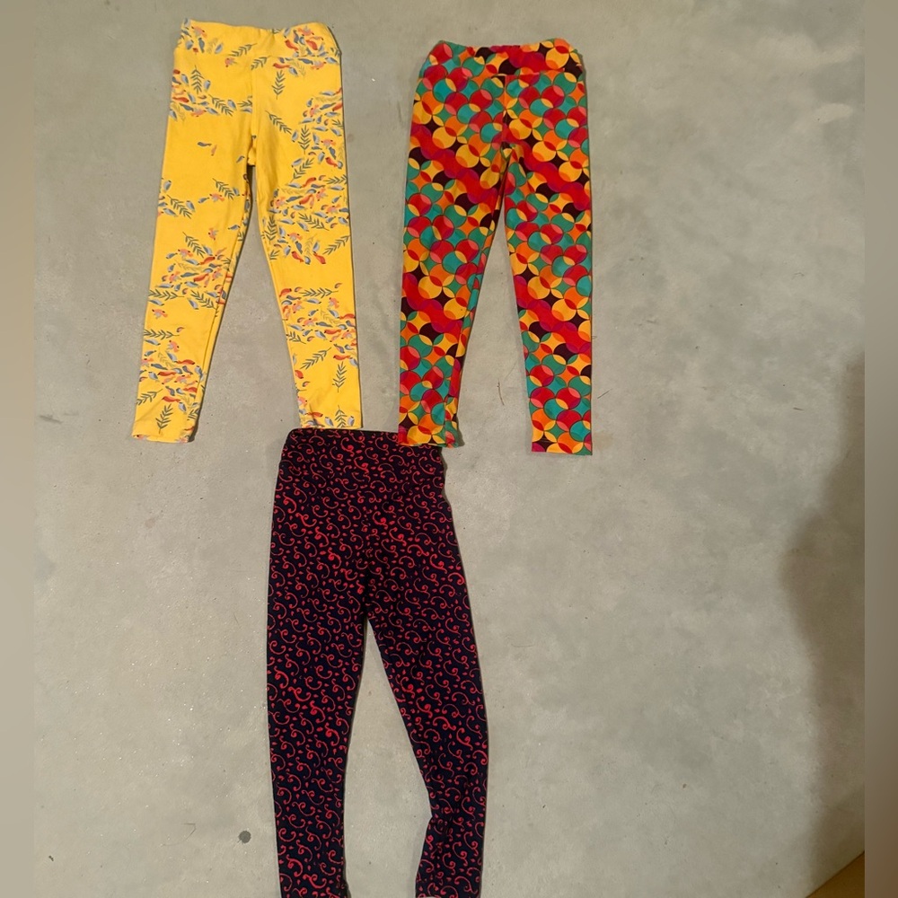 LuLaRoe Kids Leggings Trio - Yellow, Multicolor, Navy/Red